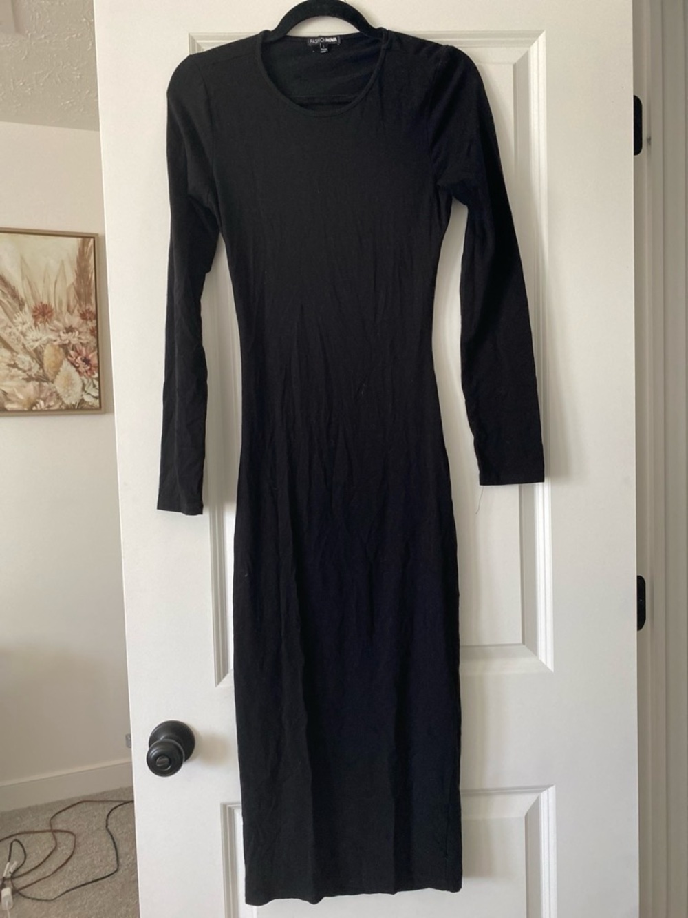 Fashion Nova Black Long-Sleeve Bodycon Midi Dress
